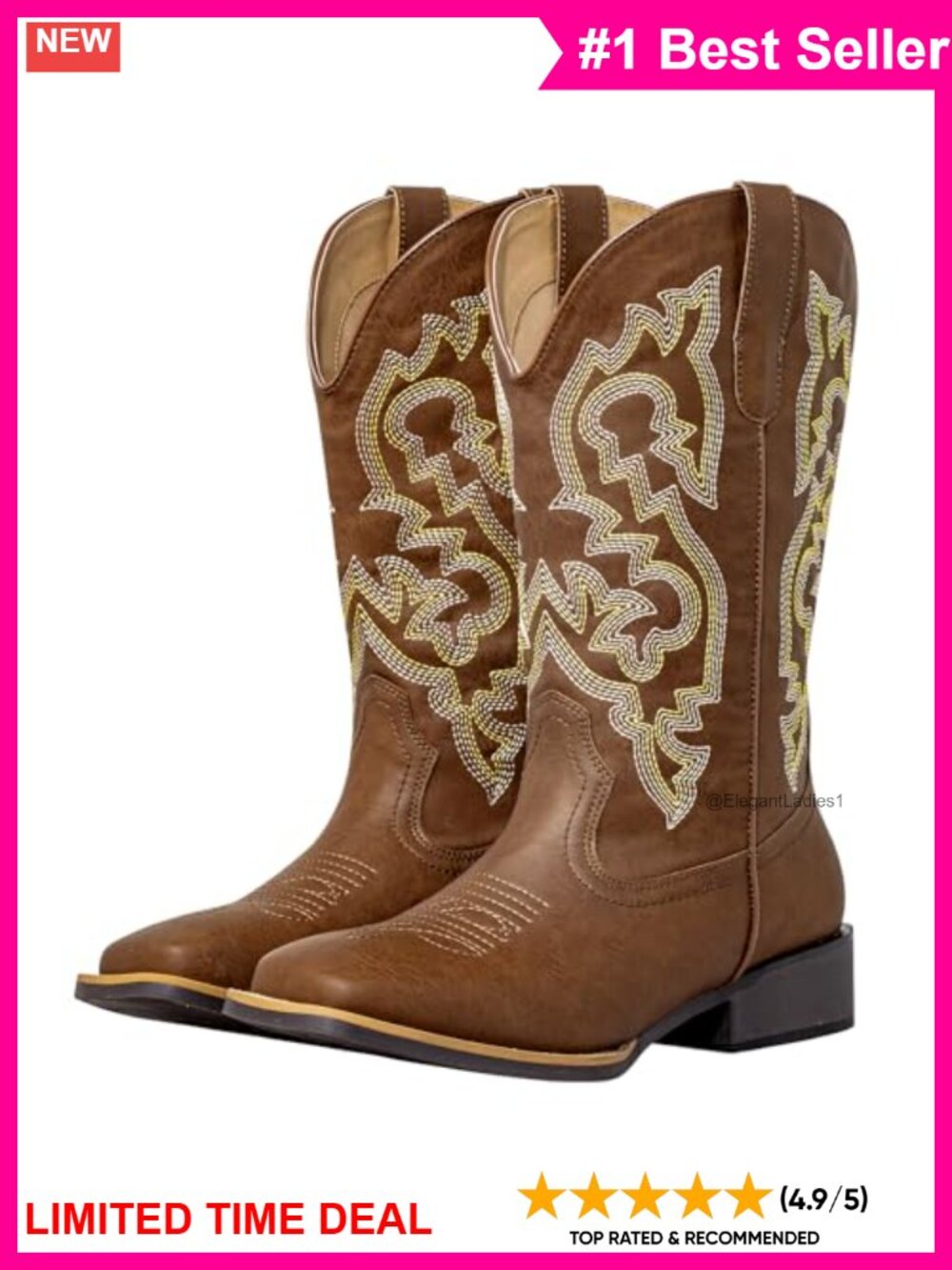 Wide Calf Cowgirl Boots Square Toe Faux Leather Western